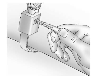 Buick Enclave third row safety belt mini latch release using a key