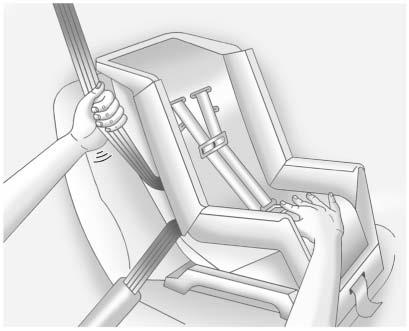 Tightening the safety belt while pressing down on the child restraint