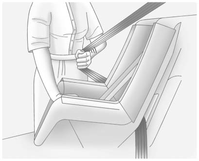 Shoulder belt pulled fully out of the retractor to set the locking mechanism for child restraint installation