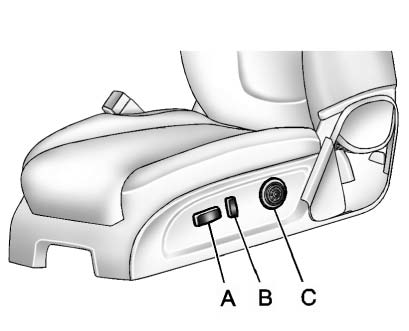 Buick Enclave front power seat controls showing seat adjustment reclining seatback and lumbar support