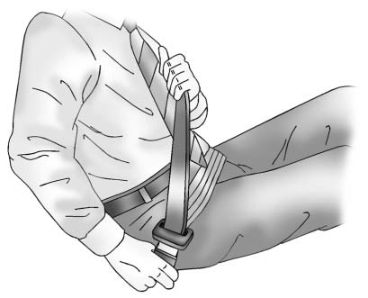 Buick Enclave shoulder belt pulled upward to tighten the lap portion of the safety belt