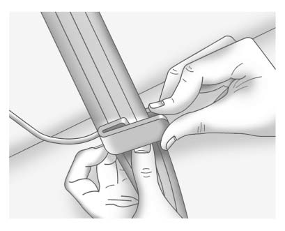 Buick Enclave safety belt comfort guide placed over belt with belt edges inserted into guide slots