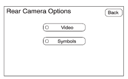 Navigation screen rear camera options menu with video button selection for Buick Enclave RVC settings