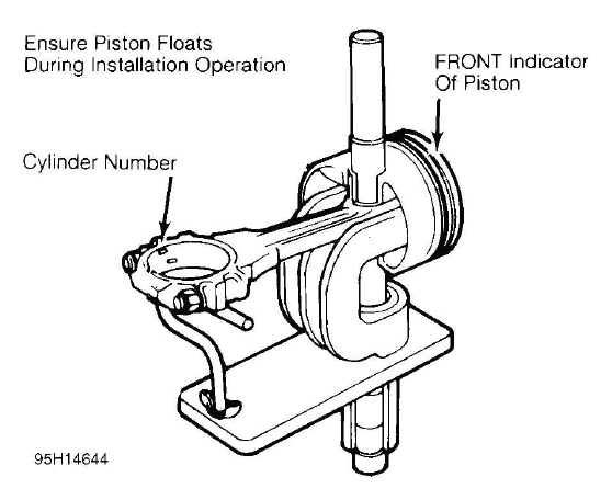 Buick Enclave piston pin installation with connecting rod alignment reference