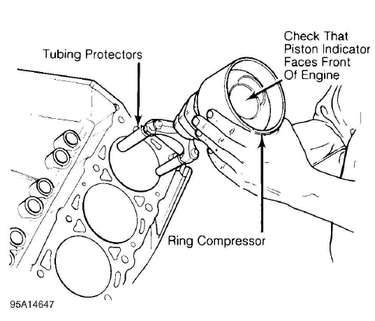 Buick Enclave piston and connecting rod assembly being installed into cylinder bore