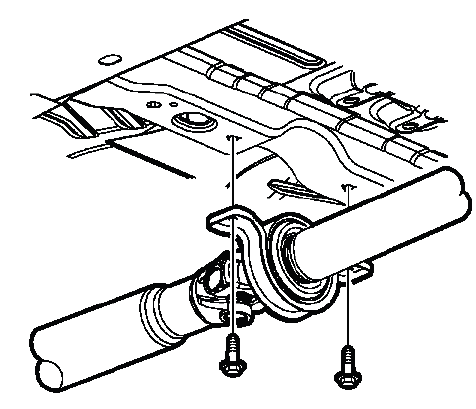 Buick Enclave propeller shaft center support bearing positioned on underbody