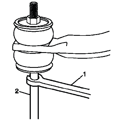 Buick Enclave stabilizer shaft link held with wrench for retaining nut tightening