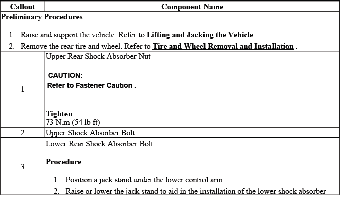 Rear shock absorber replacement service specification reference