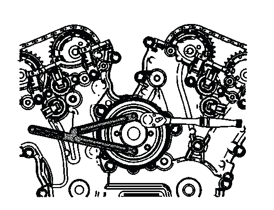 Buick Enclave EN 46104 holding tool installed on water pump pulley