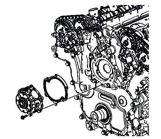 Buick Enclave water pump components and mounting bolt locations