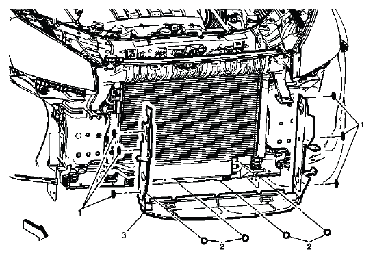 Buick Enclave radiator air side baffle and deflector location