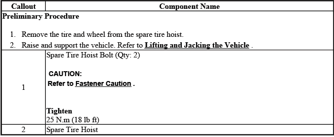 Buick Enclave spare wheel hoist replacement service reference