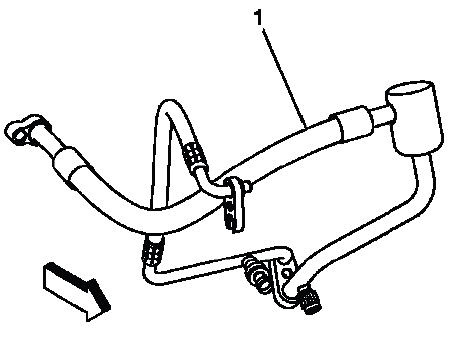 Buick Enclave air conditioning compressor hose removed from upper engine compartment