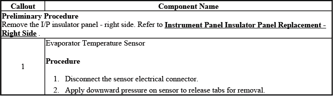 Evaporator air temperature sensor replacement procedure reference