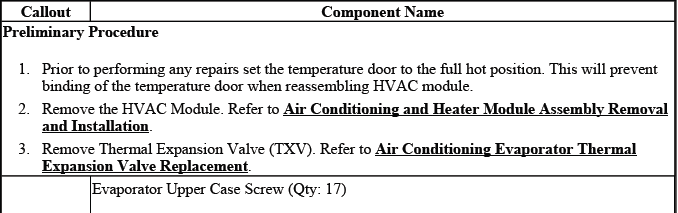 A/C evaporator core removal and installation procedure reference