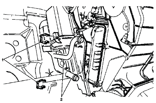 Heater core tube location and service view
