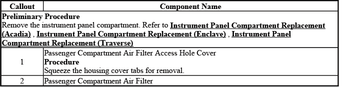 Buick Enclave cabin air filter housing replacement reference