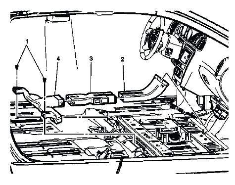 Buick Enclave front floor air outlet duct location for HVAC airflow service