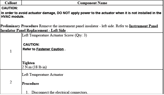 Buick Enclave left temperature valve actuator removal reference