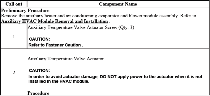 Auxiliary temperature valve actuator removal and installation procedure