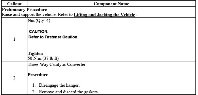 Buick Enclave three-way catalytic converter replacement procedure chart