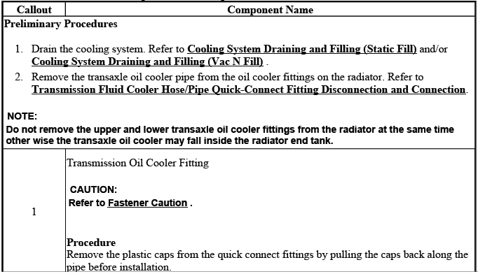 Radiator transmission cooler pipe connector replacement service view