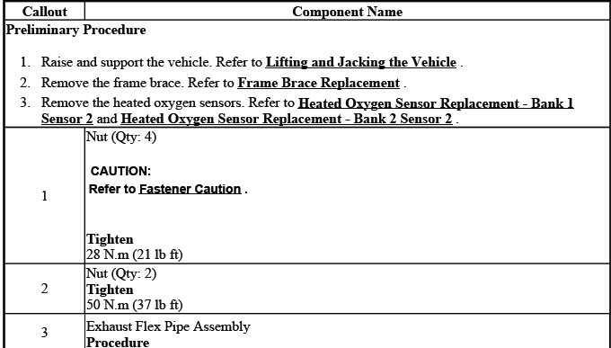 Buick Enclave exhaust flexible pipe replacement procedure chart