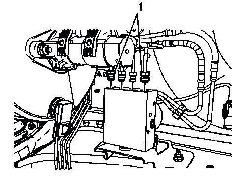 Rear brake pipe fittings connected to BPMV outlet ports