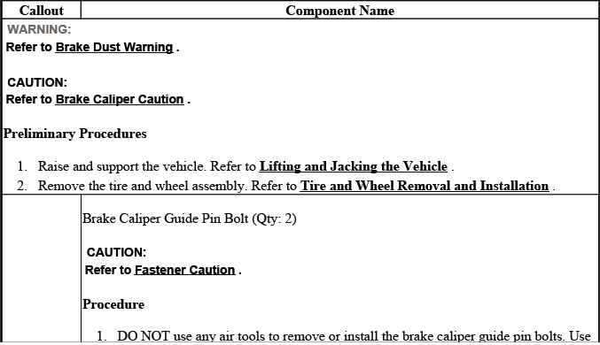Buick Enclave front brake caliper hardware replacement detail