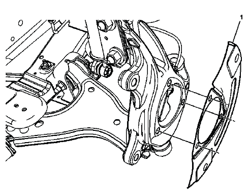 Front brake shield location behind disc brake rotor