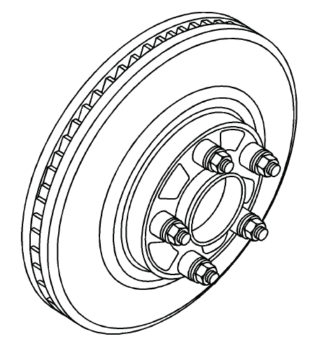 Buick Enclave brake rotor secured with conical washers and lug nuts for runout correction