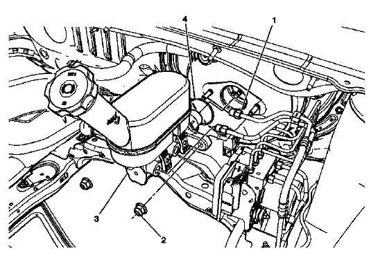 Buick Enclave brake master cylinder location and component view