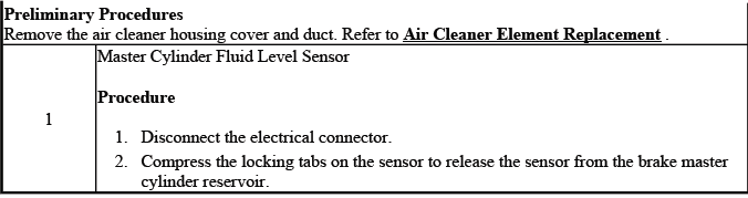 Brake fluid level indicator switch installation detail for reservoir service
