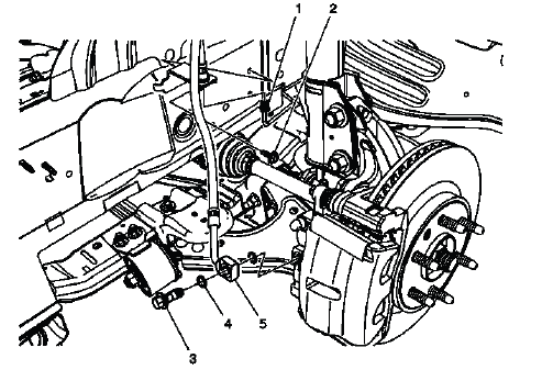 Buick Enclave front brake hose location and routing view