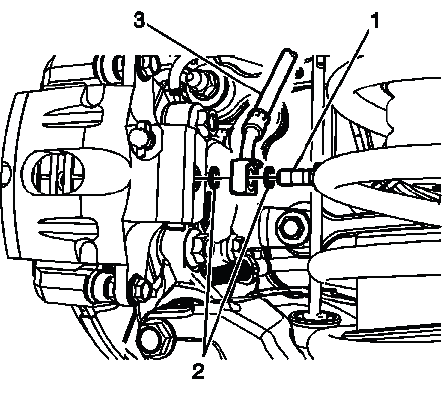 Buick Enclave rear brake hose fitting bolt and gasket location at caliper