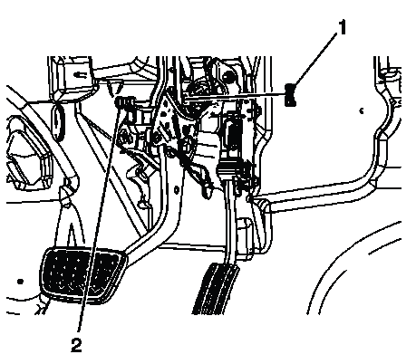 Brake pedal pushrod clevis pin and retaining clip installation view
