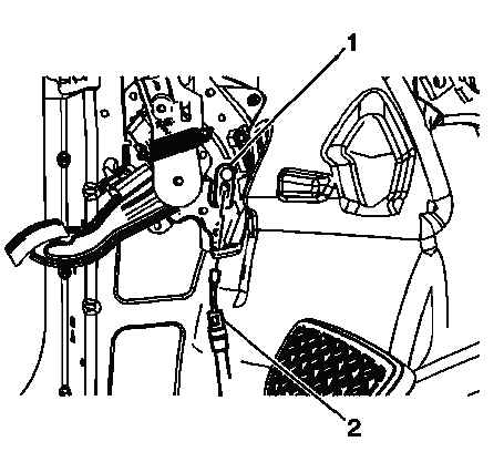 Buick Enclave front park brake cable connected to pedal clevis