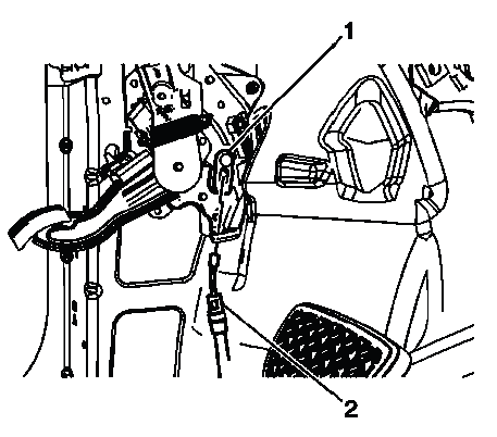 Buick Enclave front park brake cable connected to pedal clevis
