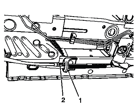 Buick Enclave rear park brake cable installed in bracket