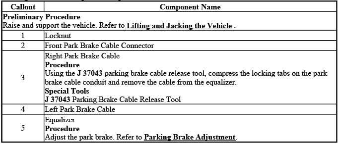 Buick Enclave parking brake cable equalizer replacement procedure