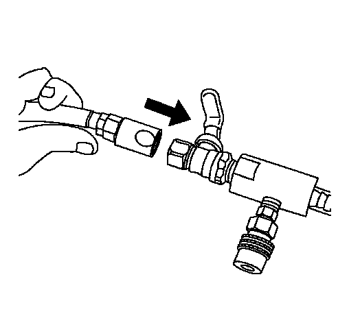 Shop air hose connected to the venturi assembly for coolant service