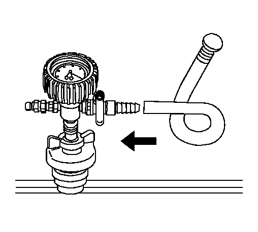 Fill hose connected to barb fitting on vacuum gauge assembly