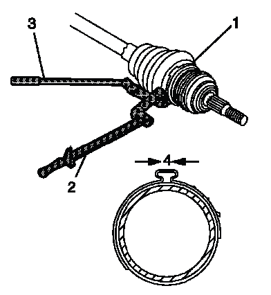 Outboard seal, large retaining clamp, and CV joint outer race view