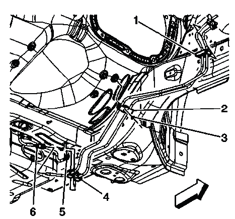 Power steering fluid reservoir outlet hose and clamp installed on reservoir