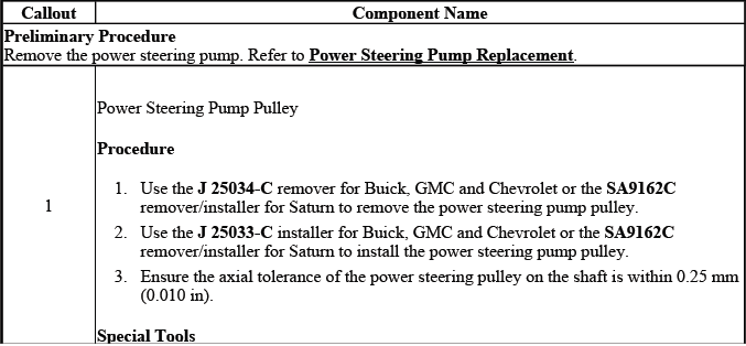 Power steering pump pulley removal and installation service reference