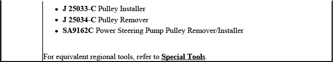 Power steering pump pulley alignment and service procedure diagram