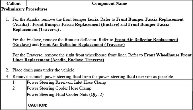 Buick Enclave power steering fluid cooler replacement service reference