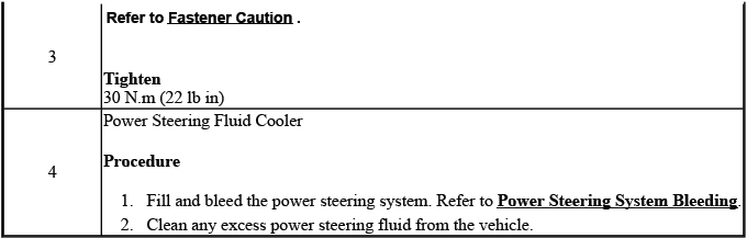 Power steering fluid cooler mounting and hose connection service diagram