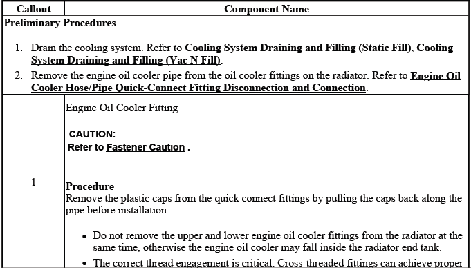 Buick Enclave engine oil cooler connector replacement detail