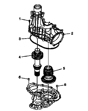 Right transfer case input shaft and output drive shaft component view
